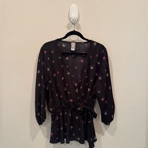 Lilian Black Blouse with Floral Design